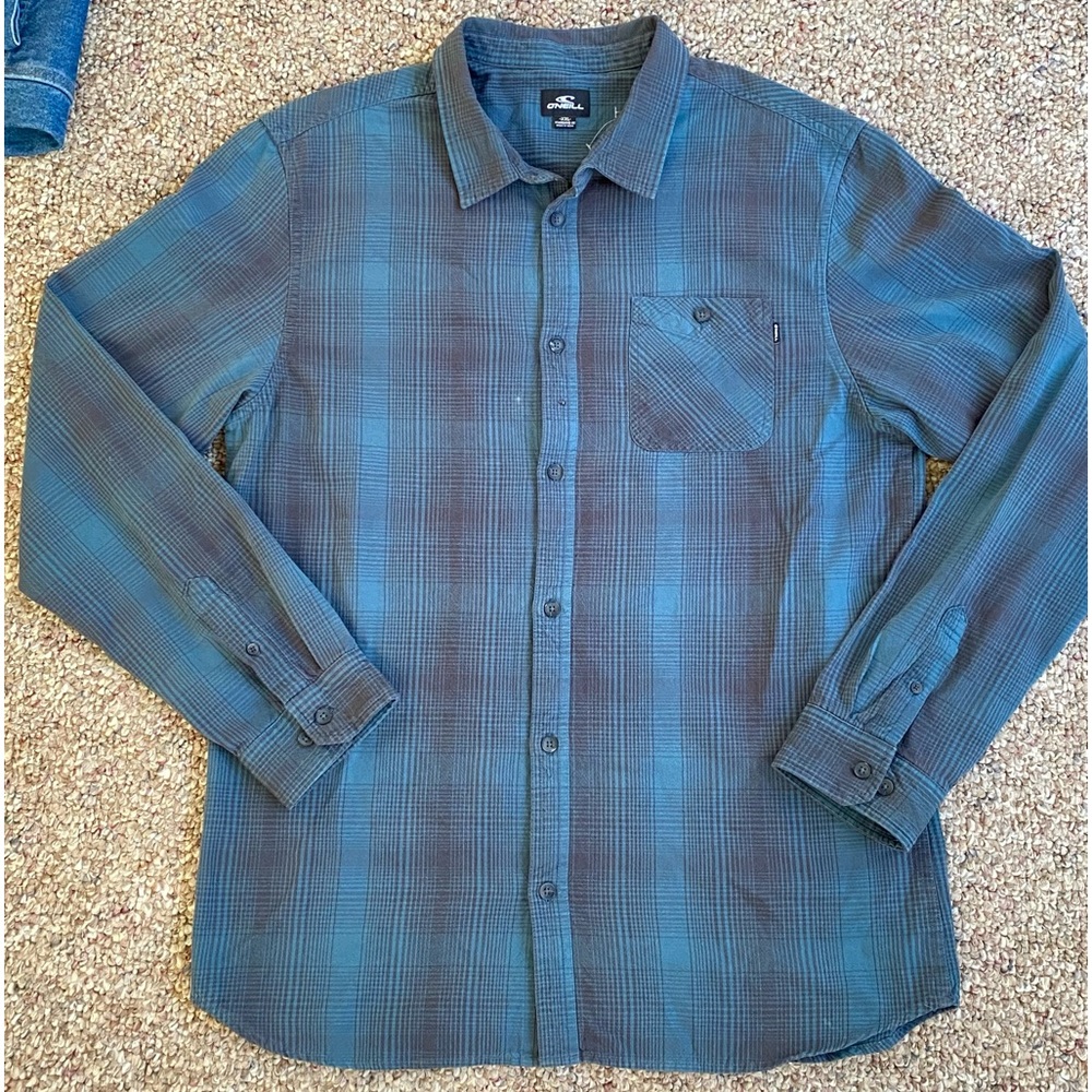 O'Neill Shirt Mens XXL  Blue Black Plaid Flannel Long Sleeve Button Up